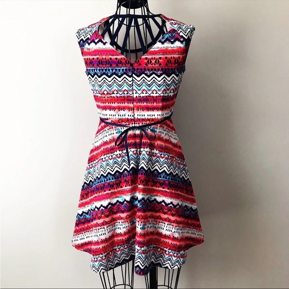 Speechless Girls Fit & Flare Geometric Print Multicolored Stretch Dress Size 12 - Picture 2 of 5